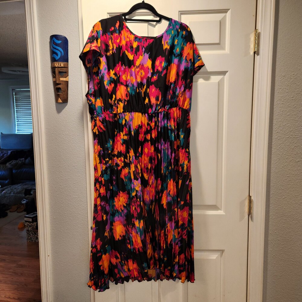 Shein Curve Floral Print Midi Dress Black 4XL Y2K Boho